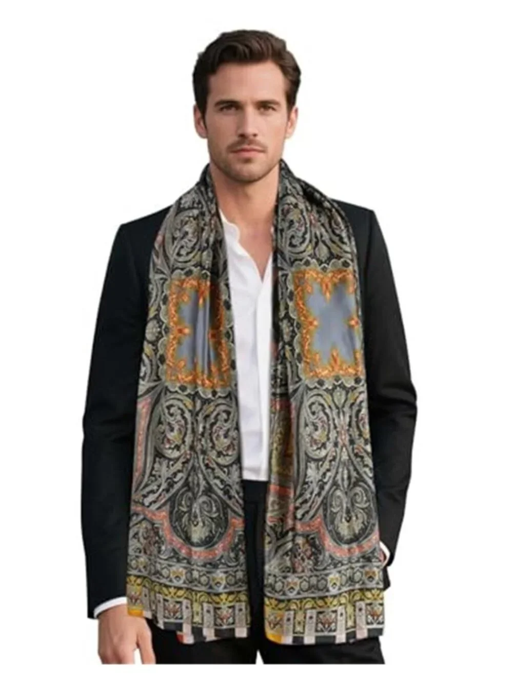 Men's Silk Feel Long Scarf Lightweight Business Dress Shawl Wrap
